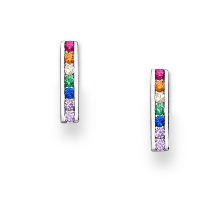 Cubic Rainbow Sterling Silver Stud Earrings