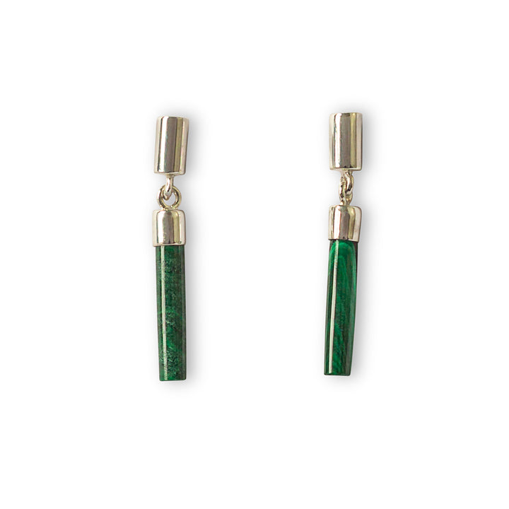 Malachite Green Drop Bar Sterling Silver Earrings