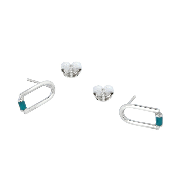 Contemporary Blue Enamel Sterling Silver Arch Stud Earrings