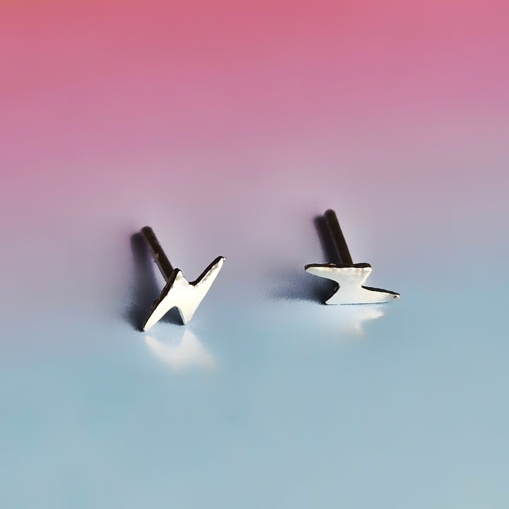 Lightening Bolt Silver Stacker Stud Earrings