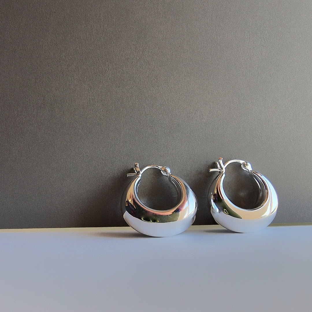 Silver Small Sculpted Hoop Earrings