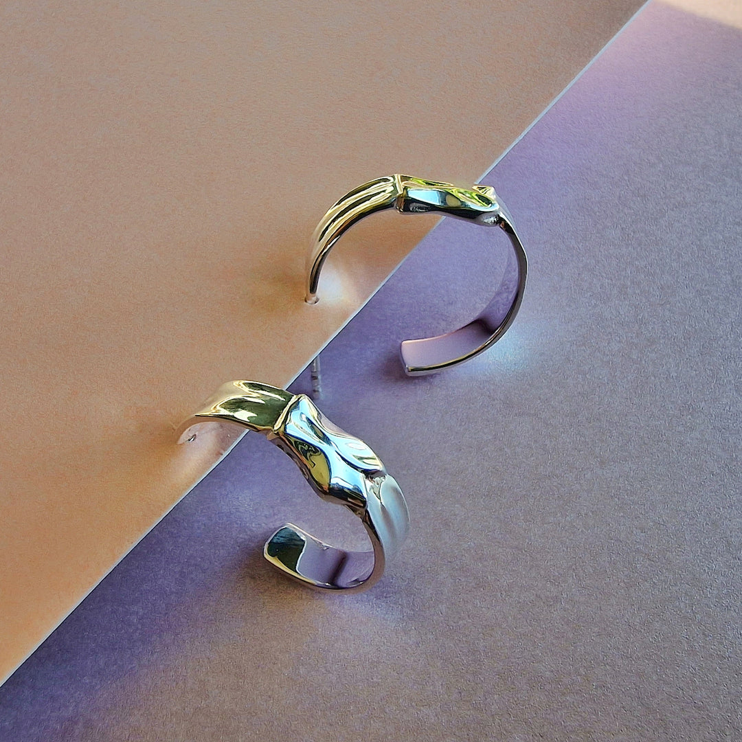 Silver Organic Crescent Hoops