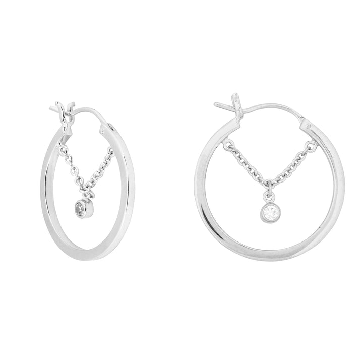 Silver White Gem Chain Hoops