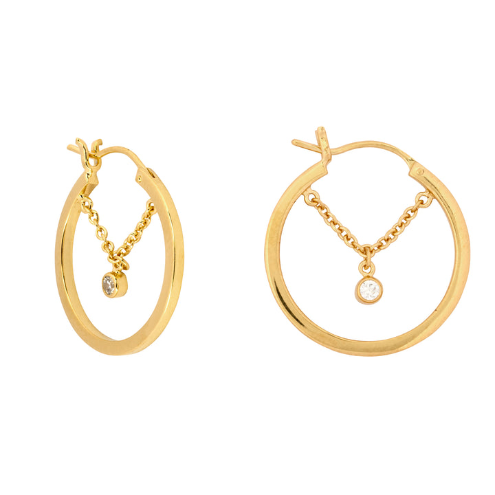 Gold White Gem Chain Hoops