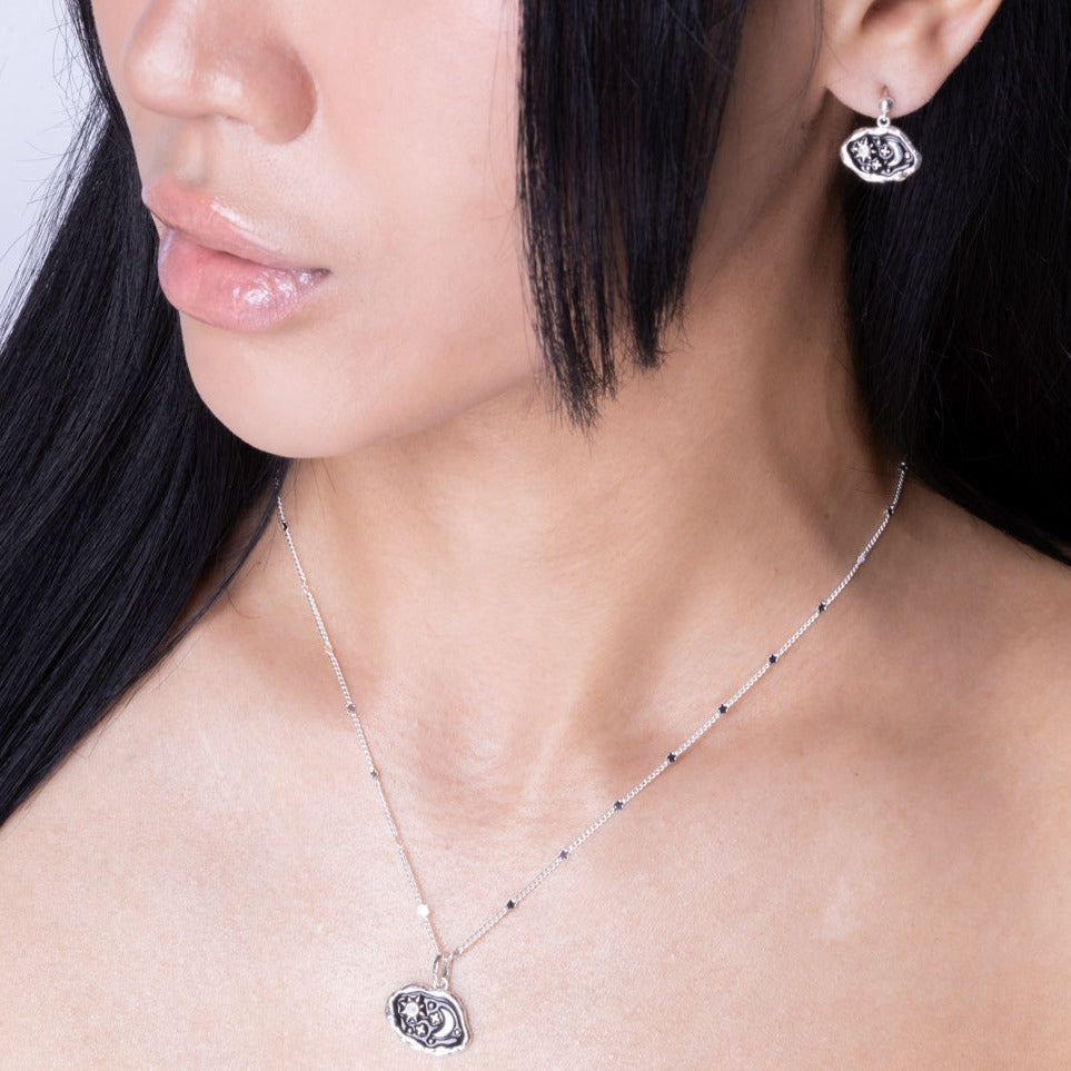 Midnight Scene Rose Quartz and Black Enamel Silver Necklace - Vurchoo Ethical Jewellery