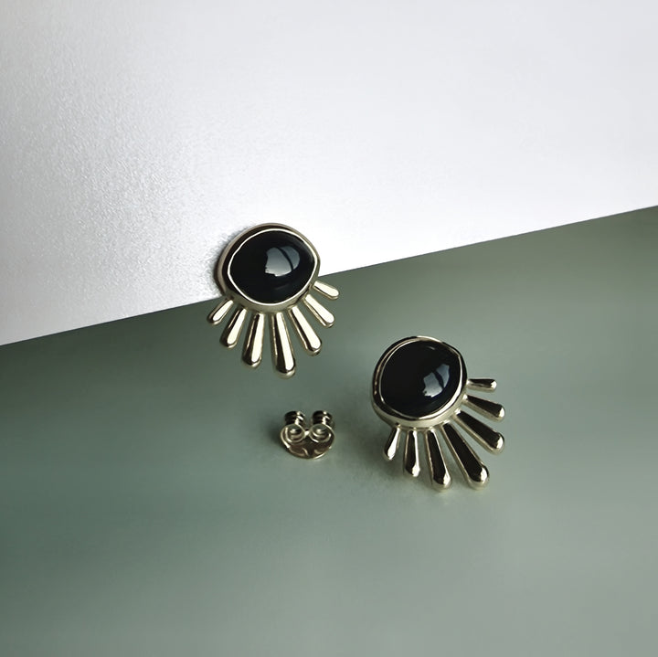 Silver Black Onyx Burst Earring