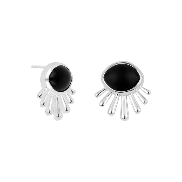 Silver Black Onyx Burst Earring