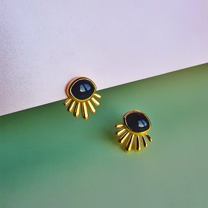 Gold Black Onyx Burst Earring