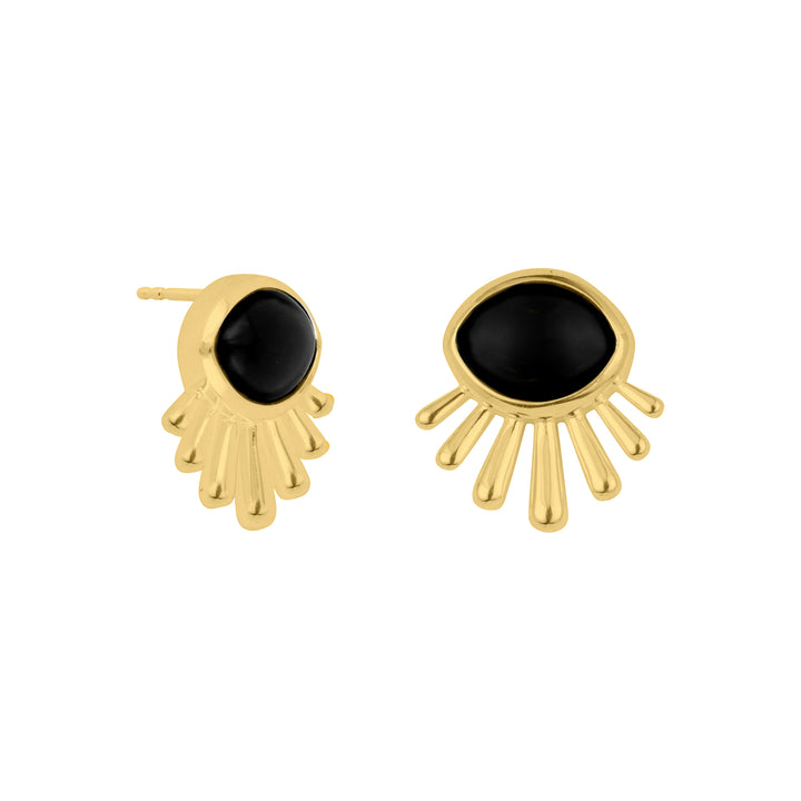 Gold Black Onyx Burst Earring