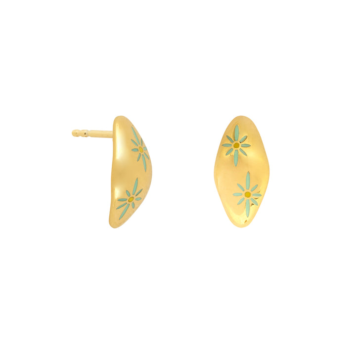 Gold Enamel Flower Stud Earring