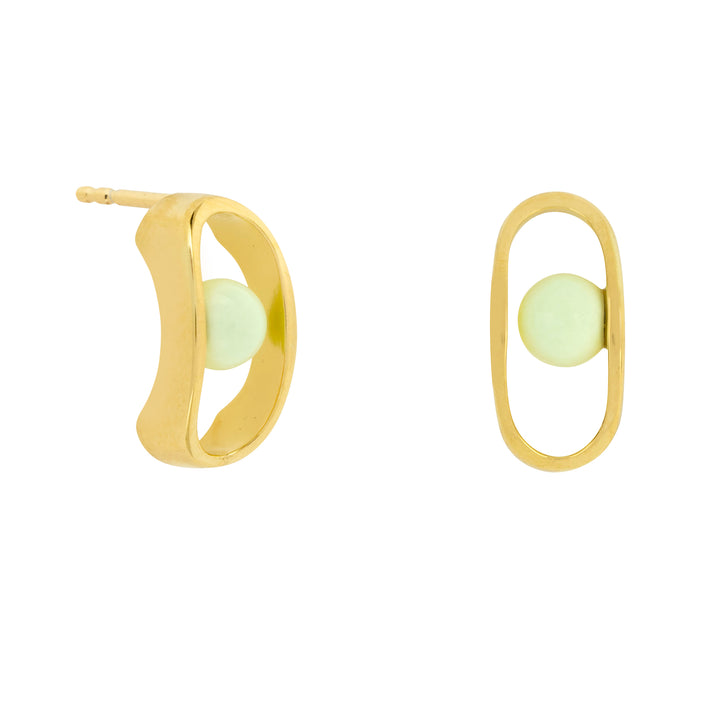 Lemon Green Chrysoprase Gold Stud Earrings