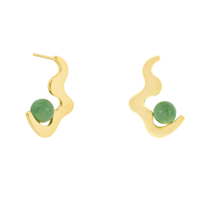 Aventurine Wave Drop Stud Earrings Gold - Vurchoo Ethical Jewellery