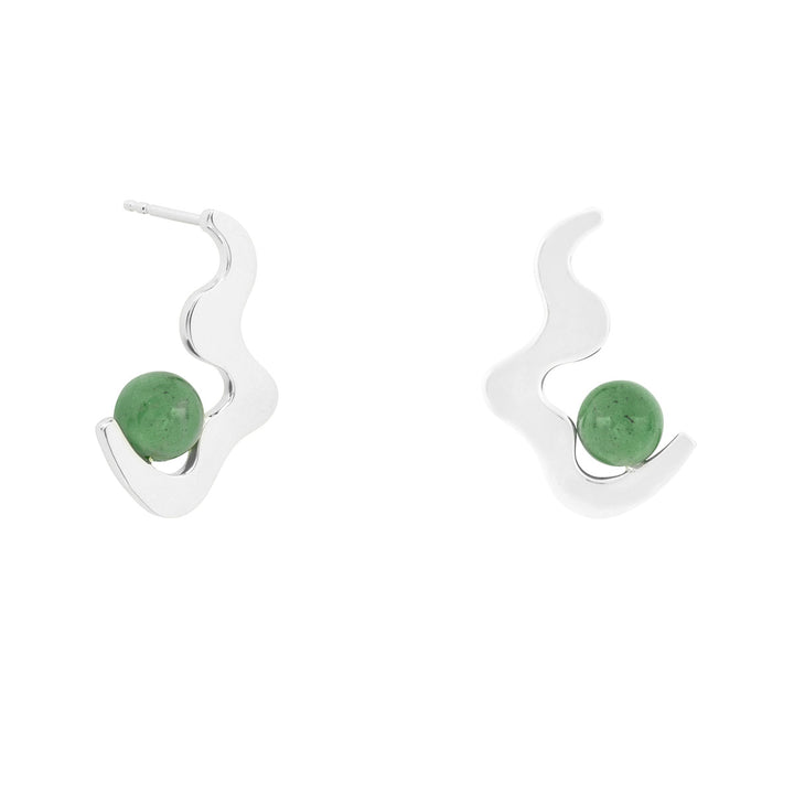 Aventurine Wave Drop Stud Earrings Silver - Vurchoo Ethical Jewellery