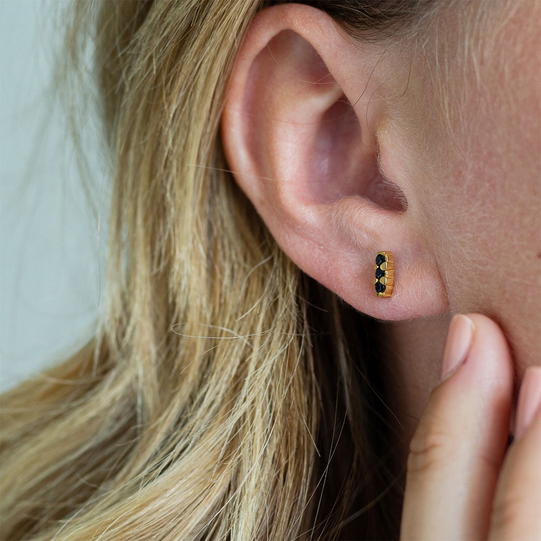 Black Cubic Zirconia Trio Gold Stud Earrings - Vurchoo Ethical Jewellery